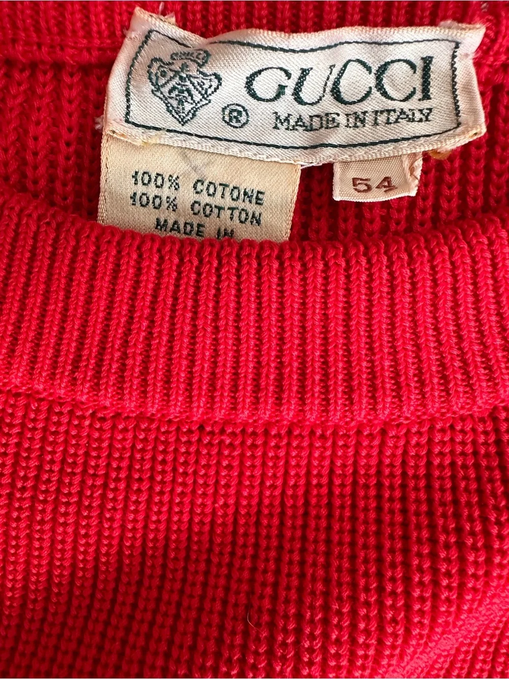 Gucci Mens Red Cotton Long Sleeve Knitted Pullover Sweater Size 54